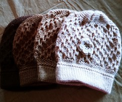 Crocheted 100% Alpaca Flower Beanie Knit