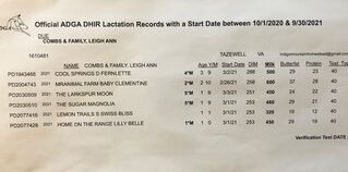 Lactation Record from ADGA with Milk Star shown for her dam