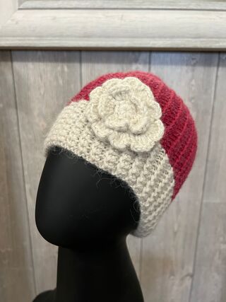 Knitted Alpaca Hat with Flower Bow