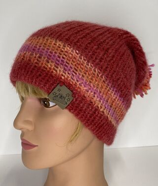 Hand Dyed Knit Slouchy Alpaca Hat, Red