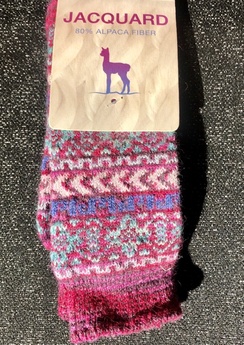 Socks- Alpaca Jacquard Sock- Bright Pink