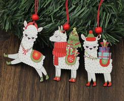 Alpaca Wooden Christmas Ornament Set