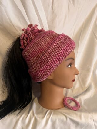 Reversible Knitted Pony Tail Hat