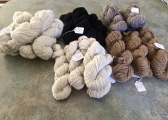 Finished yarn produced by Elderwood's very own alpacas.