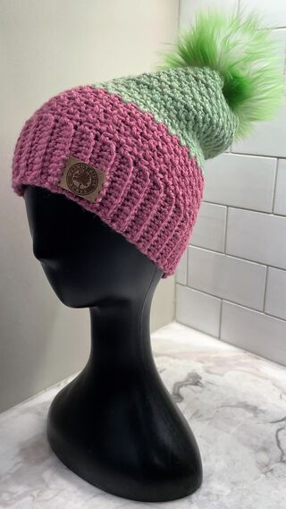 Pink and Green Pom Pom Hat