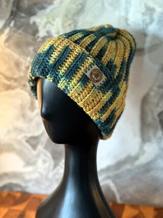 Green & Gold Ribbed Hat
