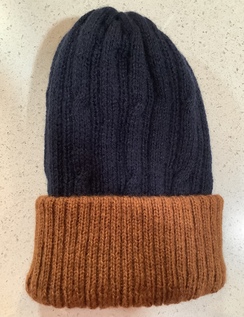 Alpaca reversible knit hat - Blue/brown