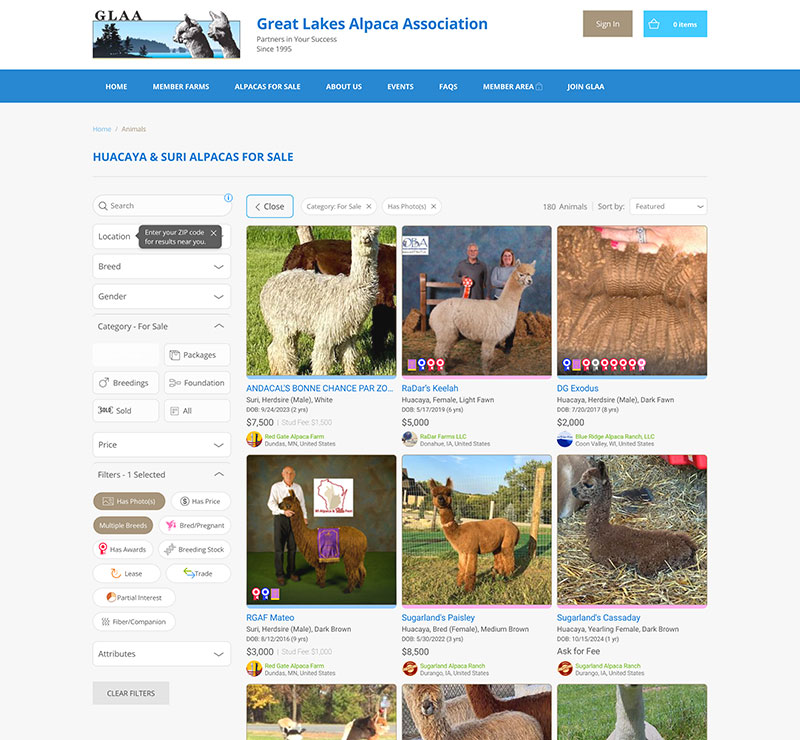 Association Animal Search/Livestock Marketplace