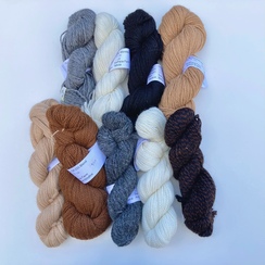 Our 2020 Alpaca Yarn  Selection .  Worsteds on top, DKs below.