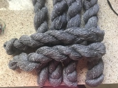 Photo of yarn grey blend with hint purple bamboo 