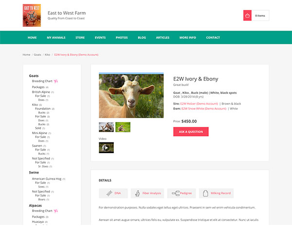 Openherd - Farm website animal sales page